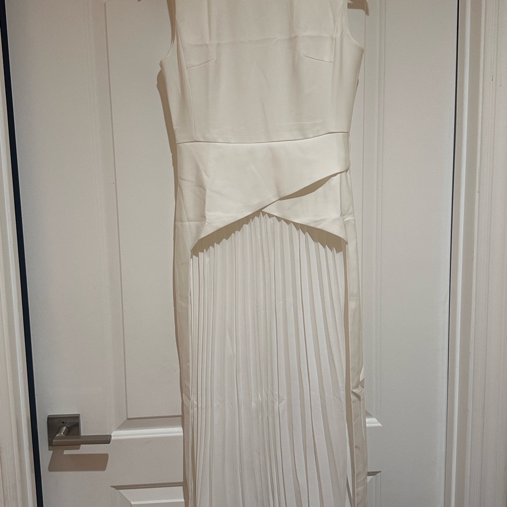 Commense Cream Pleated Asymmetrical Sheath Dress